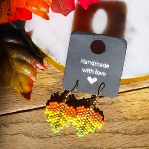 Handmade Fall Leaf seed bead earrings
